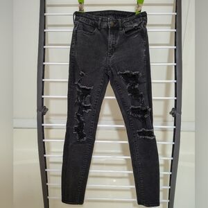 American eagle hi-rise jeggings size 4 regular ripped distressed jeans